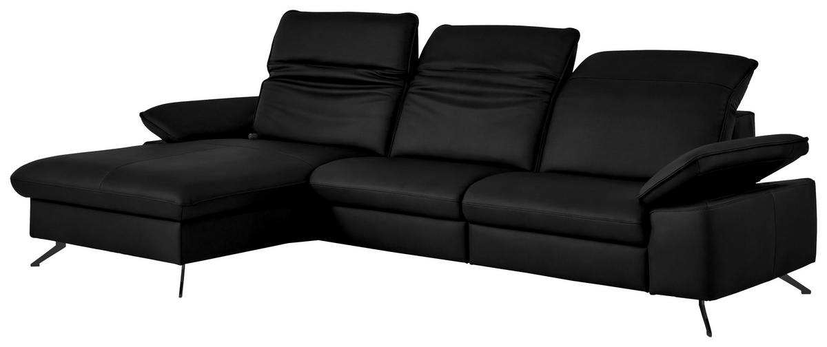 ECKSOFA  Echtleder Schwarz  - Schwarz, Design, Leder/Metall (169/307cm) - Beldomo Premium