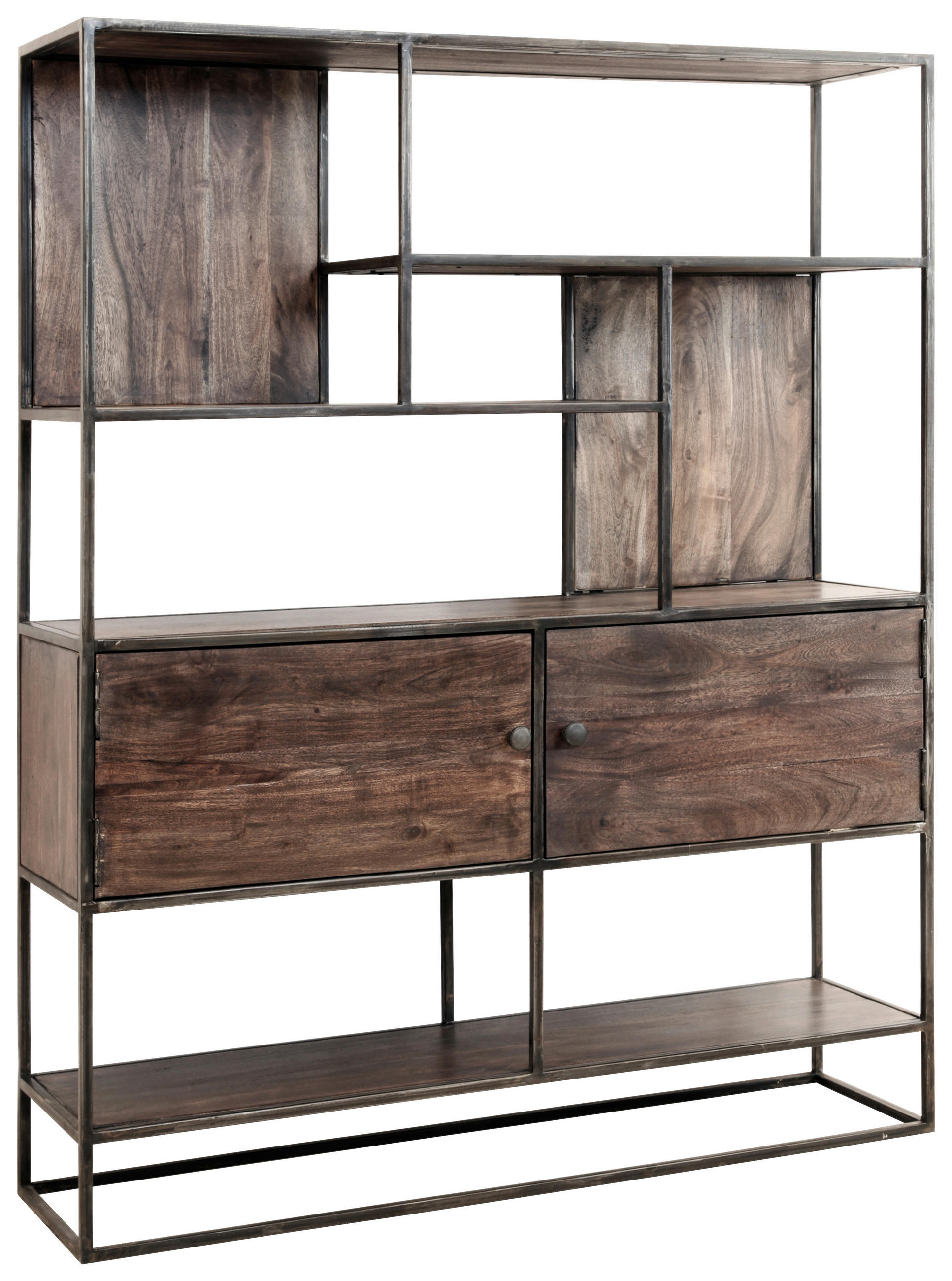 REGAL Akazie massiv Grau  - Naturfarben/Grau, KONVENTIONELL, Holz/Metall (118/145/30cm) - Livetastic