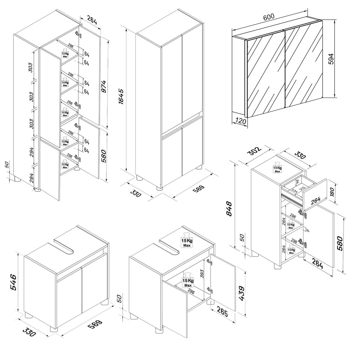 BADEZIMMER 4-teilig  in 154 cm  - Honigeiche/Anthrazit, Trend, Holzwerkstoff/Kunststoff (154cm) - MID.YOU