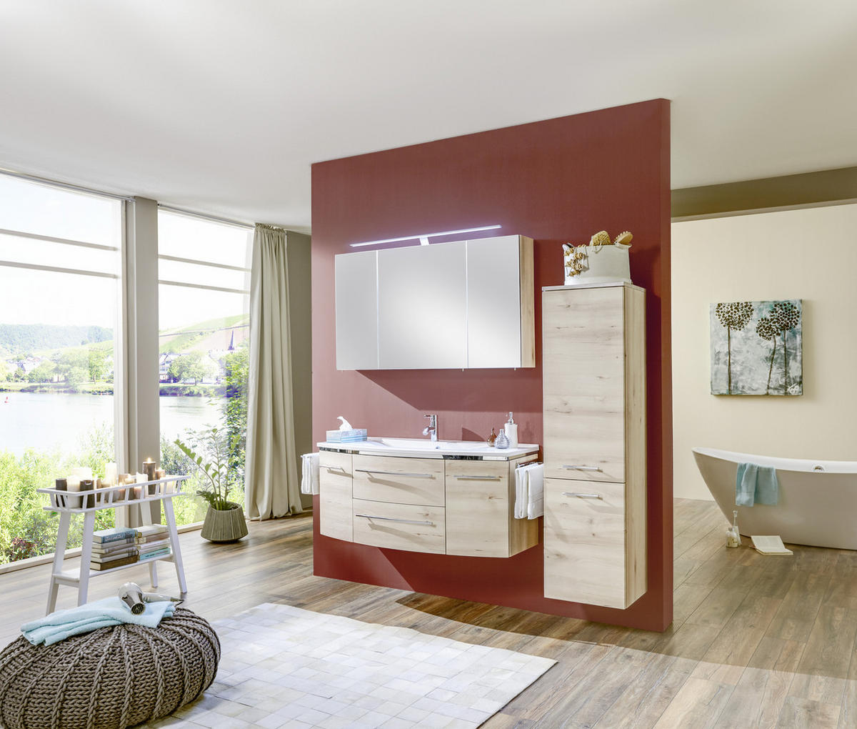 MIDISCHRANK 40/148,7/34,8 cm  - Chromfarben/Buchefarben, KONVENTIONELL, Glas/Holzwerkstoff (40/148,7/34,8cm) - Welnova