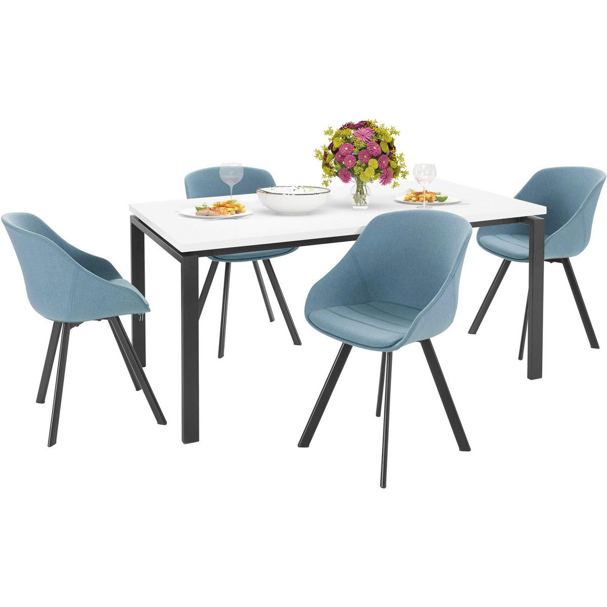 ESSTISCH in Metall, Holzwerkstoff 160/90/75 cm   - Schwarz/Weiß, Design, Holzwerkstoff/Metall (160/90/75cm) - MID.YOU