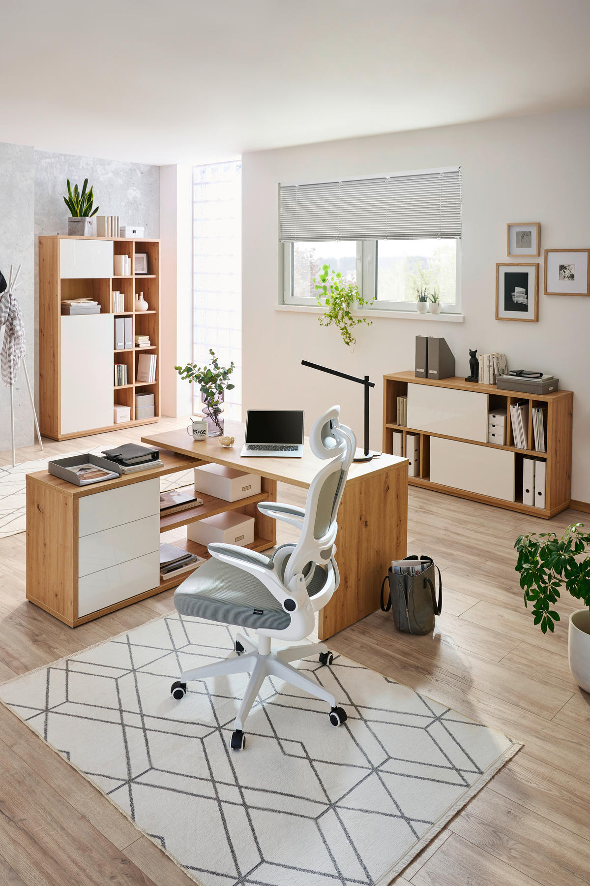 AKTENSCHRANK 139/84/35,5 cm  - Weiss Hochglanz/Eiche Artisan, Design, Holzwerkstoff (139/84/35,5cm) - Stylife