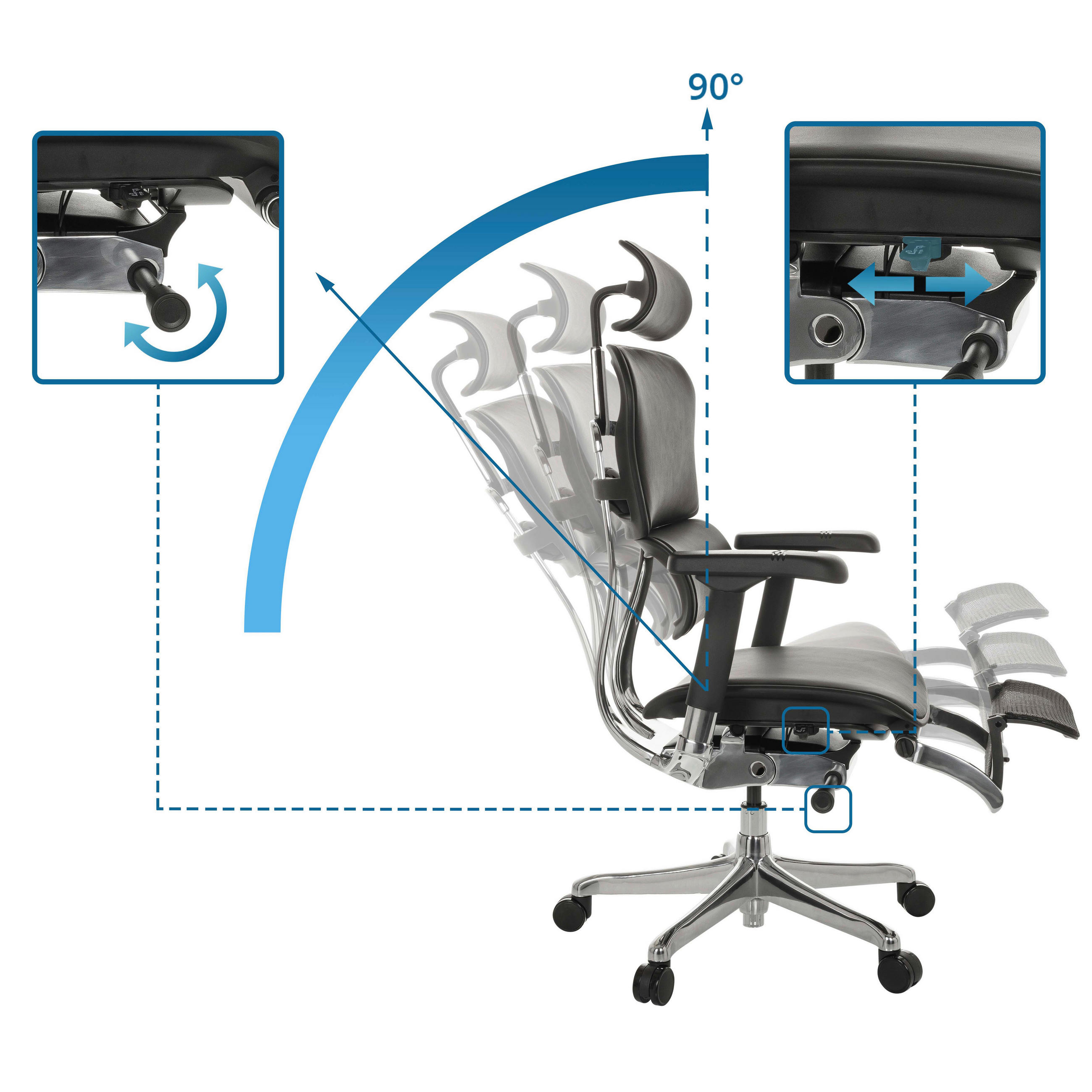Thumbnail - Mid.you Drehstuhl, Schwarz, Leder, Echtleder, Drehkreuz, 76x119 - 138x64 cm, inklusive Armlehnen, ergonomische Rückenleh...