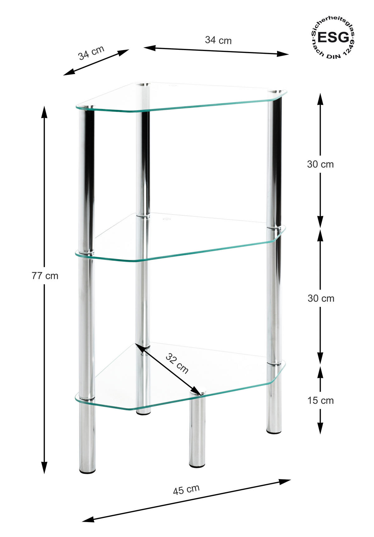 REGAL boje kroma  metal, staklo  - boje kroma, Basics, staklo/metal (46/77/32cm)