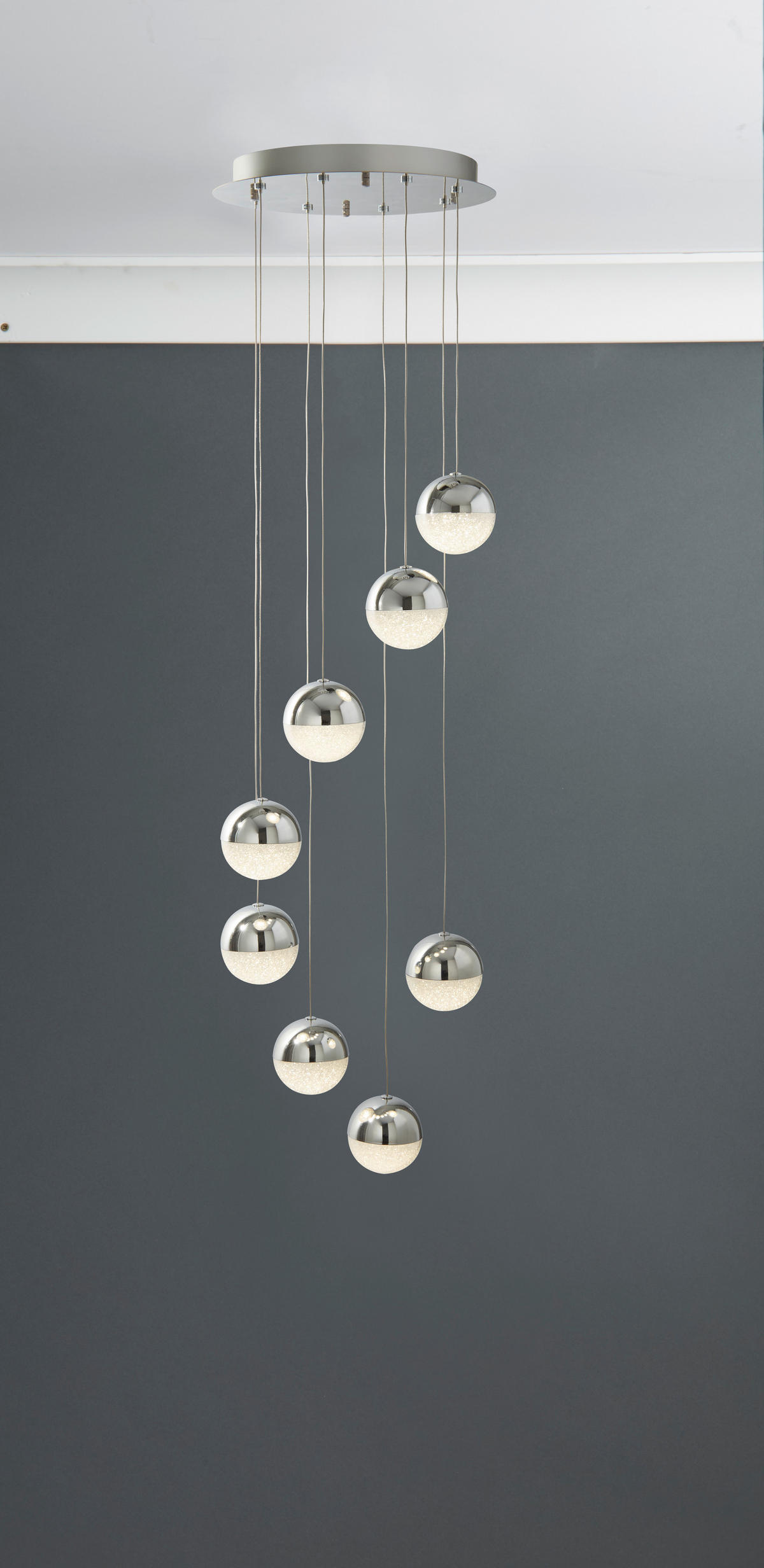 VISEČA LED-SVETILKA  Marbles 46 W/3242 lm/4000 K/220-240 V/ - barve kroma/siva, Design, kovina/steklo (35/35/155cm)
