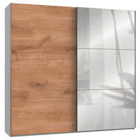 OMARA Z DRSNIMI VRATI, bela, barve hrasta  - barve kroma/barve hrasta, Moderno, kovina/leseni material (250/236/65cm) - MID.YOU