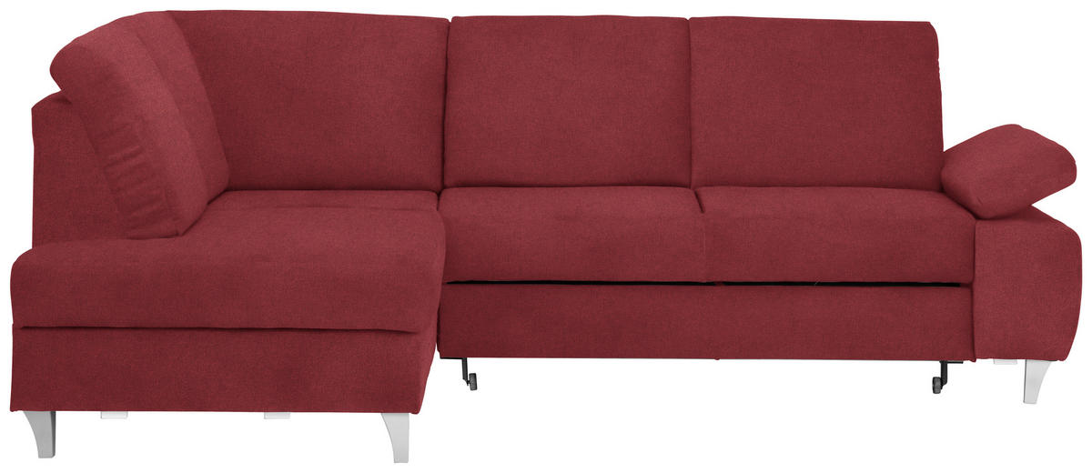 ECKSOFA in Flachgewebe Rot  - Silberfarben/Rot, Konventionell, Holz/Textil (186/255cm) - Cantus