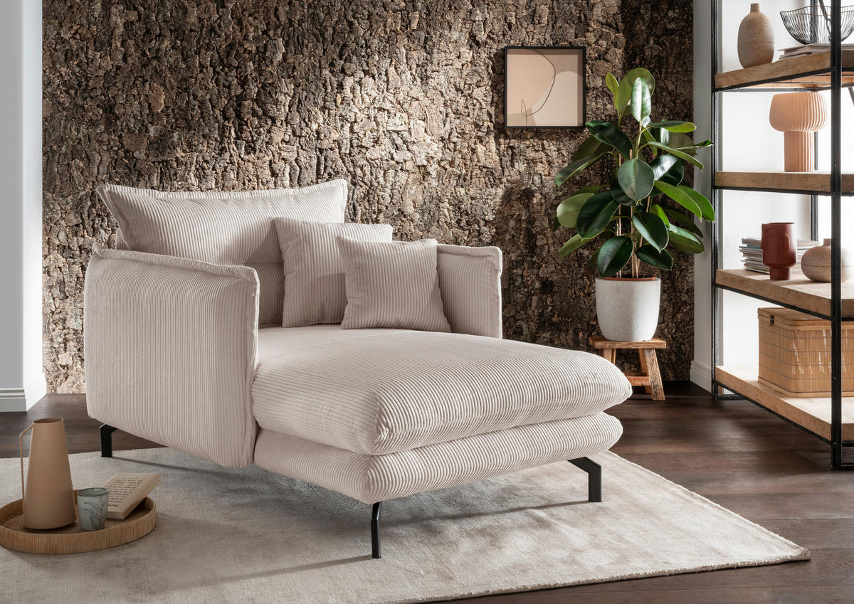 XXL-SESSEL in Cord Beige  - Beige/Schwarz, Modern, Textil/Metall (111/101/167cm) - Livetastic