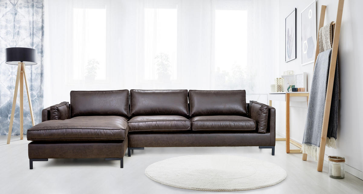 ECKSOFA in Lederlook Grau  - Schwarz/Grau, Design, Textil/Metall (160/295cm) - Livetastic