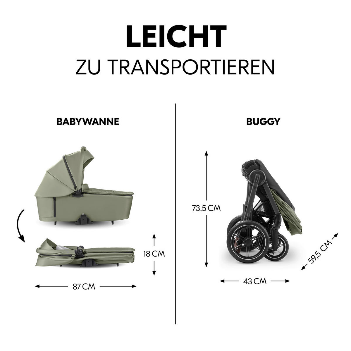 KOMBIKINDERWAGEN Comfort N Care Set  - Schwarz/Olivgrün, Basics, Textil/Metall - Hauck
