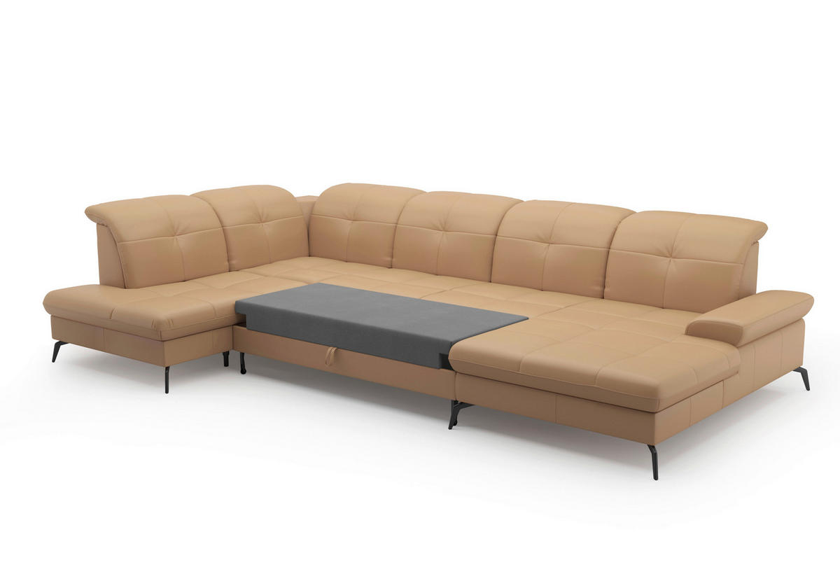 WOHNLANDSCHAFT Cappuccino Kombination Echtleder/Stoff Vliesstoff  - Schwarz/Cappuccino, KONVENTIONELL, Leder/Textil (231/357/185cm) - Sit & More