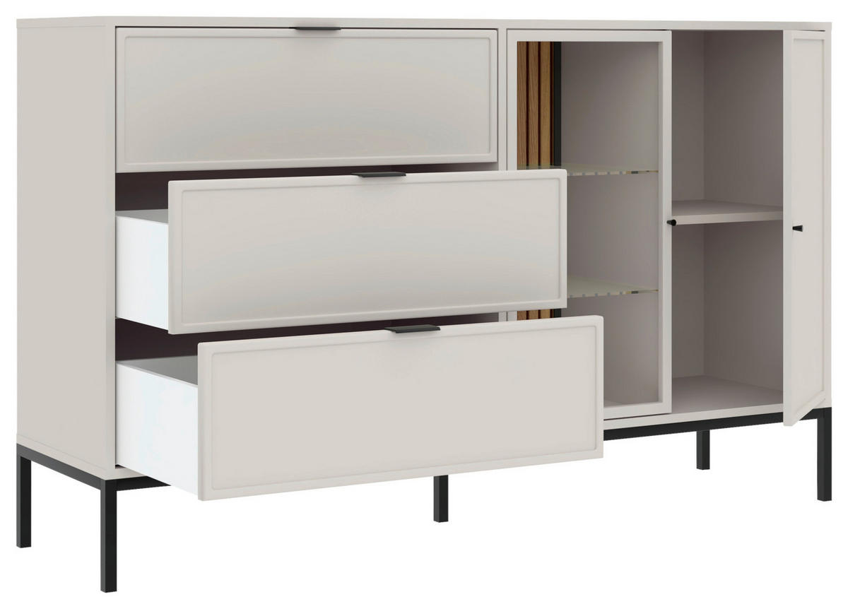 KOMMODE , 150,2/92/40 cm, 3 Schublade(n)  - Kaschmir/Schwarz, Design, Glas/Holzwerkstoff (150,2/92/40cm) - MID.YOU