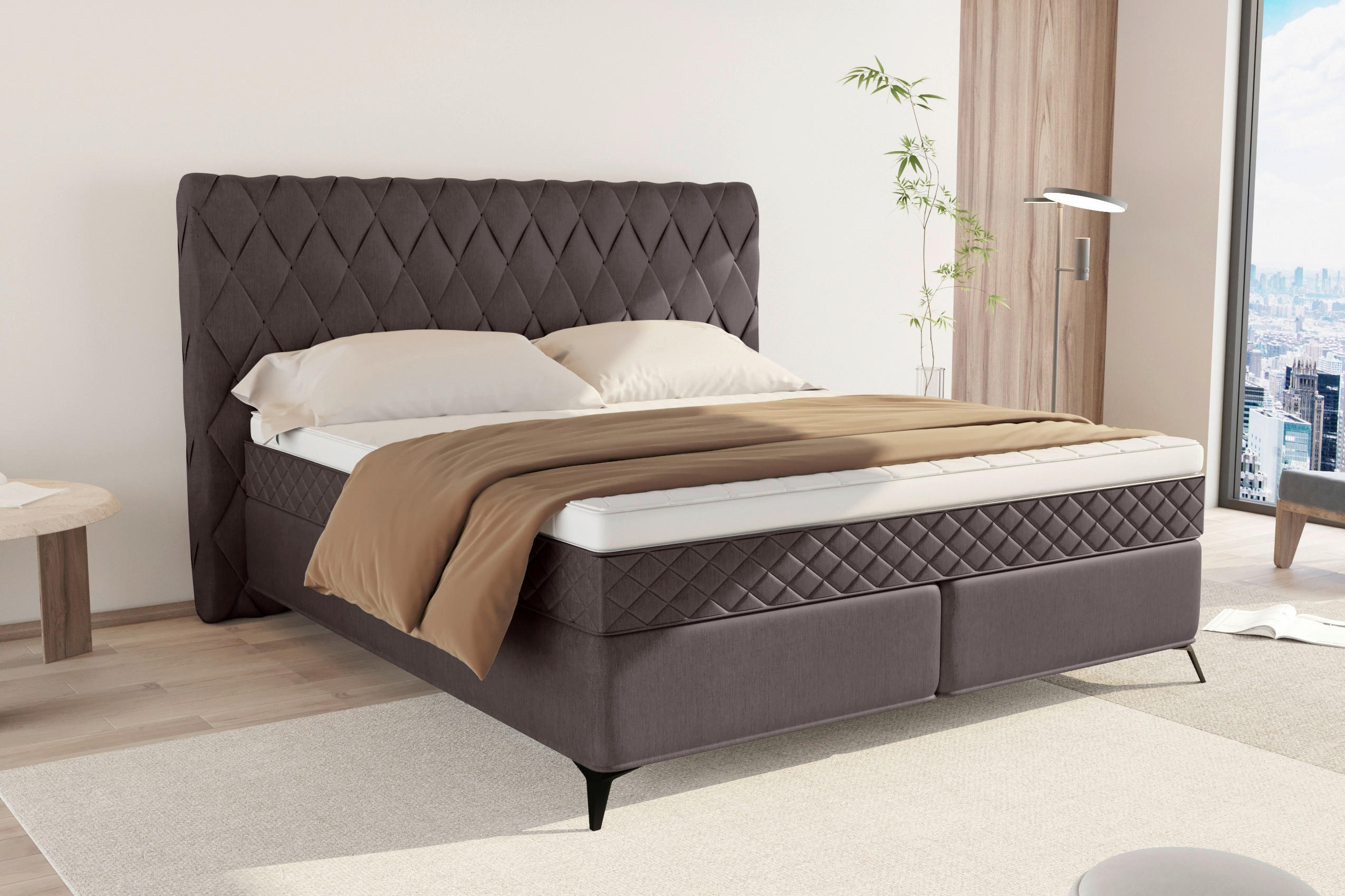 BOXSPRINGBETT 180/200 cm  in Anthrazit  - Anthrazit/Schwarz, Design, Textil/Metall (180/200cm) - Boxxx