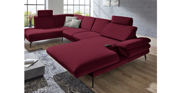 WOHNLANDSCHAFT in Webstoff Rot, Bordeaux  - Bordeaux/Rot, Design, Textil/Metall (208/344/180cm) - Dieter Knoll