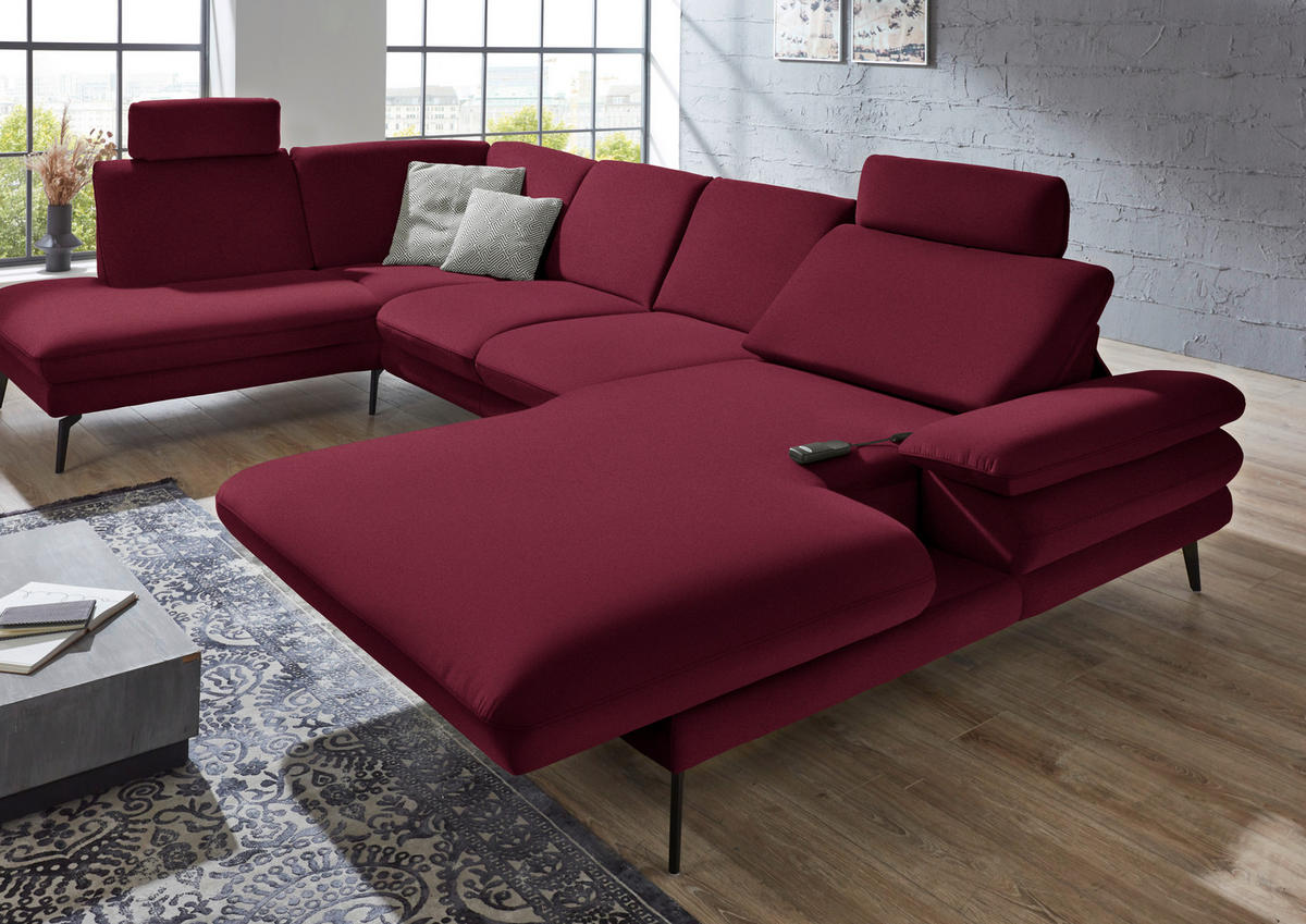 WOHNLANDSCHAFT Rot, Bordeaux Webstoff  - Bordeaux/Rot, Design, Textil/Metall (208/344/180cm) - Dieter Knoll