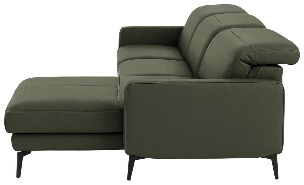 ECKSOFA  Echtleder Graugrün  - Schwarz/Graugrün, Design, Leder/Metall (323/179cm) - Dieter Knoll