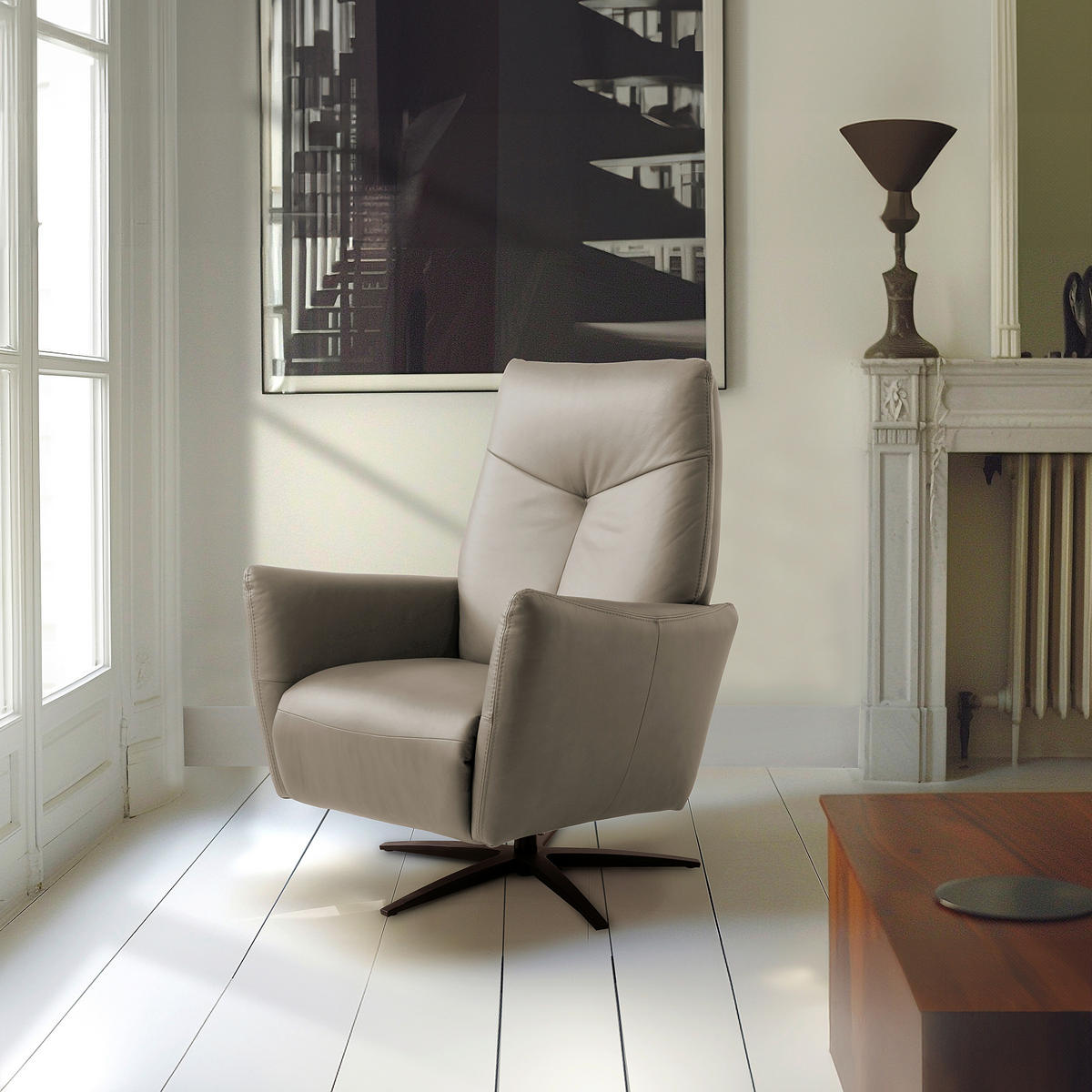 RELAXSESSEL Leder Taupe  - Taupe/Schwarz, Design, Leder/Metall (76/107/88cm) - Livetastic