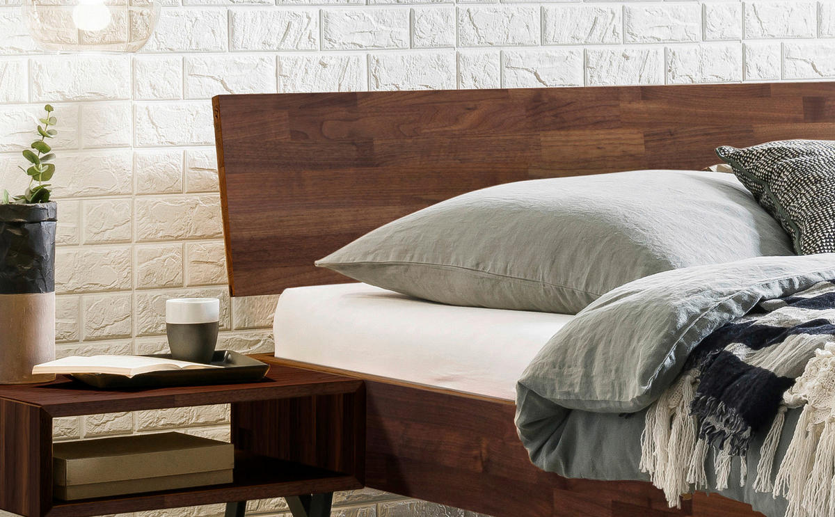 BETT 140/200 cm  in Nussbaumfarben  - Nussbaumfarben/Schwarz, Design, Holz/Metall (140/200cm) - Hasena