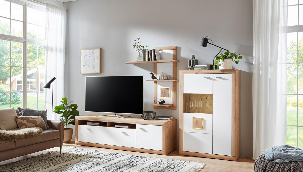 HIGHBOARD BORKUM 92,9/142,3/37,3 cm  - Anthrazit/Weiß, KONVENTIONELL, Glas/Holzwerkstoff (92,9/142,3/37,3cm) - Stylife