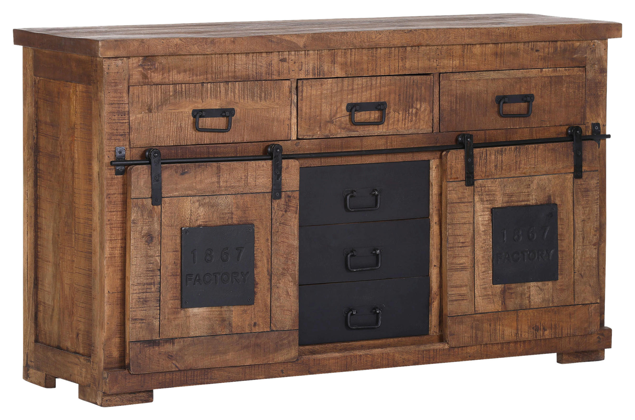 SIDEBOARD  in 145/85/45 cm  - Schwarz/Naturfarben, ROMANTIK / LANDHAUS, Holz/Metall (145/85/45cm) - Landscape