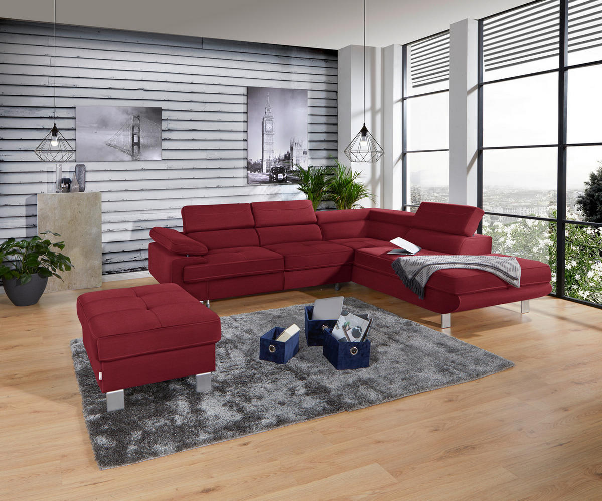 HÖRNSOFFA i dräll röd  - röd, Modern, metall/textil (270/230cm) - MID.YOU