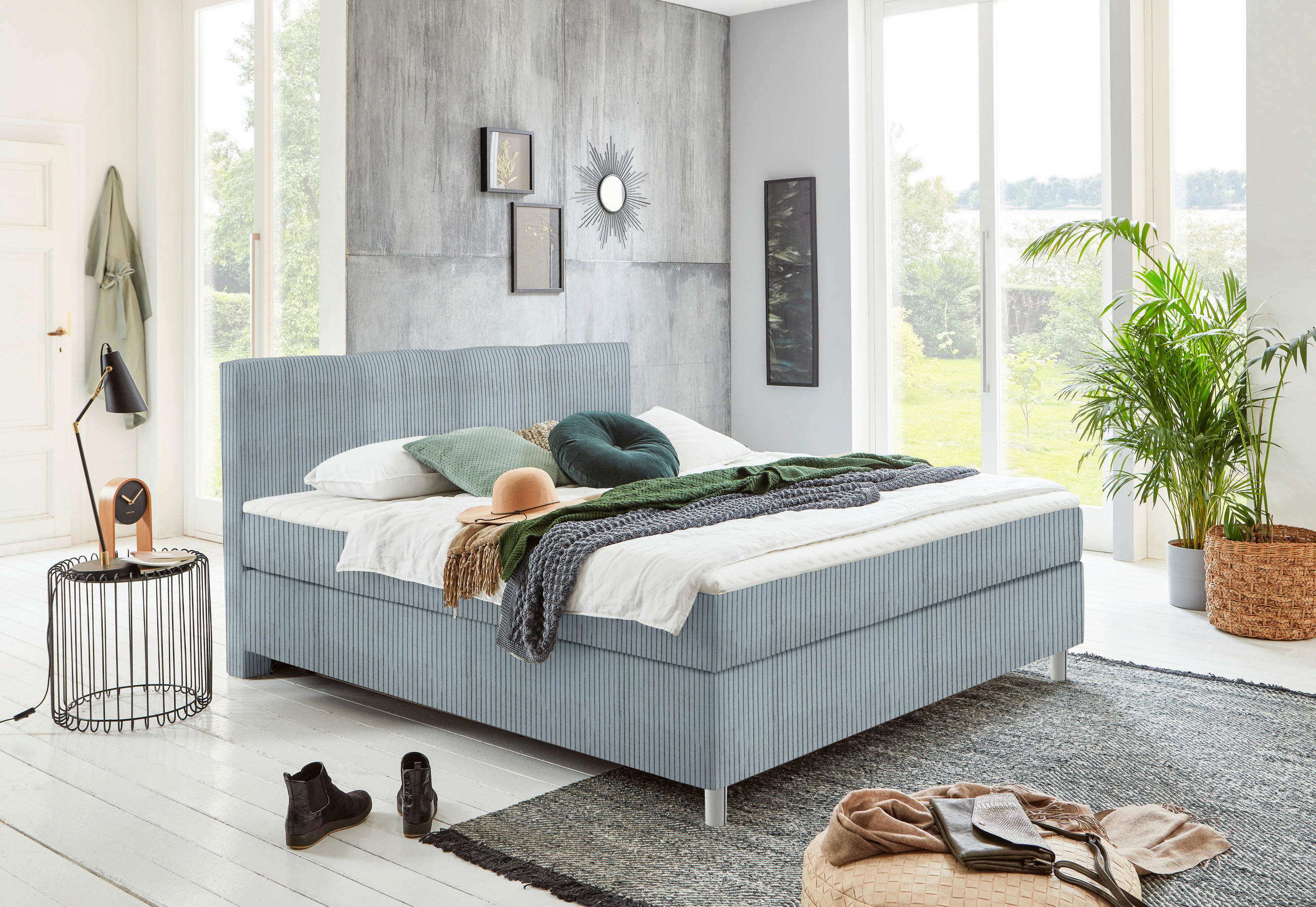 BOXSPRINGBETT 120/200 cm  in Hellblau  - Chromfarben/Hellblau, KONVENTIONELL, Kunststoff/Textil (120/200cm) - Hom`in