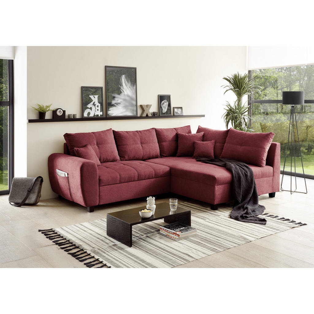 Thumbnail - Mid.you Ecksofa, Beere, Textil, Ottomane rechts, L-Form, 248x176 cm, Schlafen auf Sitzhöhe, Wohnzimmer, Sofas & Couches,...