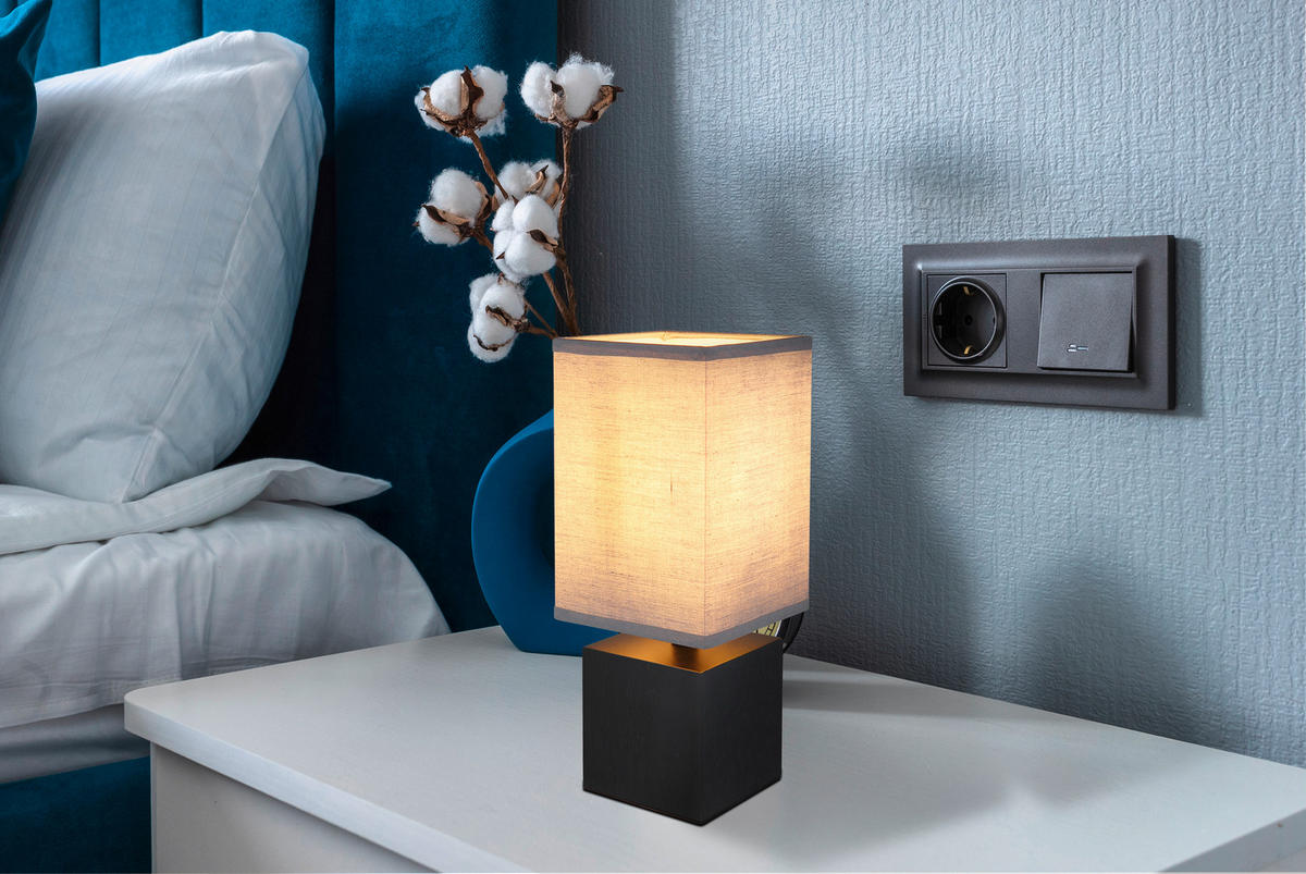 STOLNÁ LAMPA, E27, 12/12/30 cm - čierna/antracitová, Konventionell, drevo/textil (12/12/30cm) - Globo