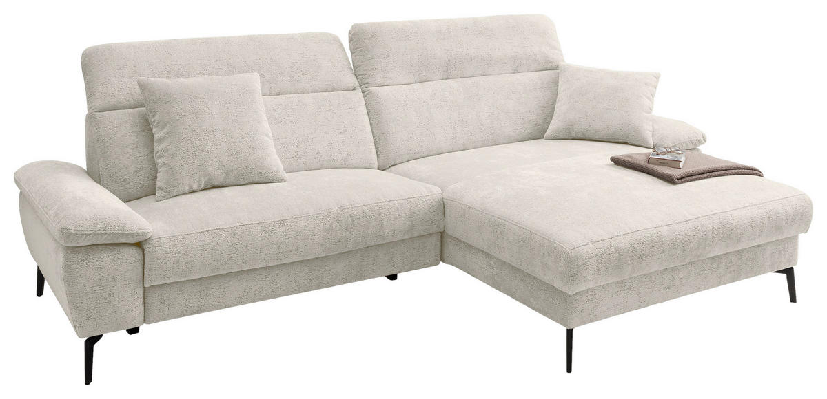 ECKSOFA CANCELLI in Struktur Creme  300/178 cm  - Creme/Schwarz, KONVENTIONELL, Textil/Metall (300/178cm) - Livetastic