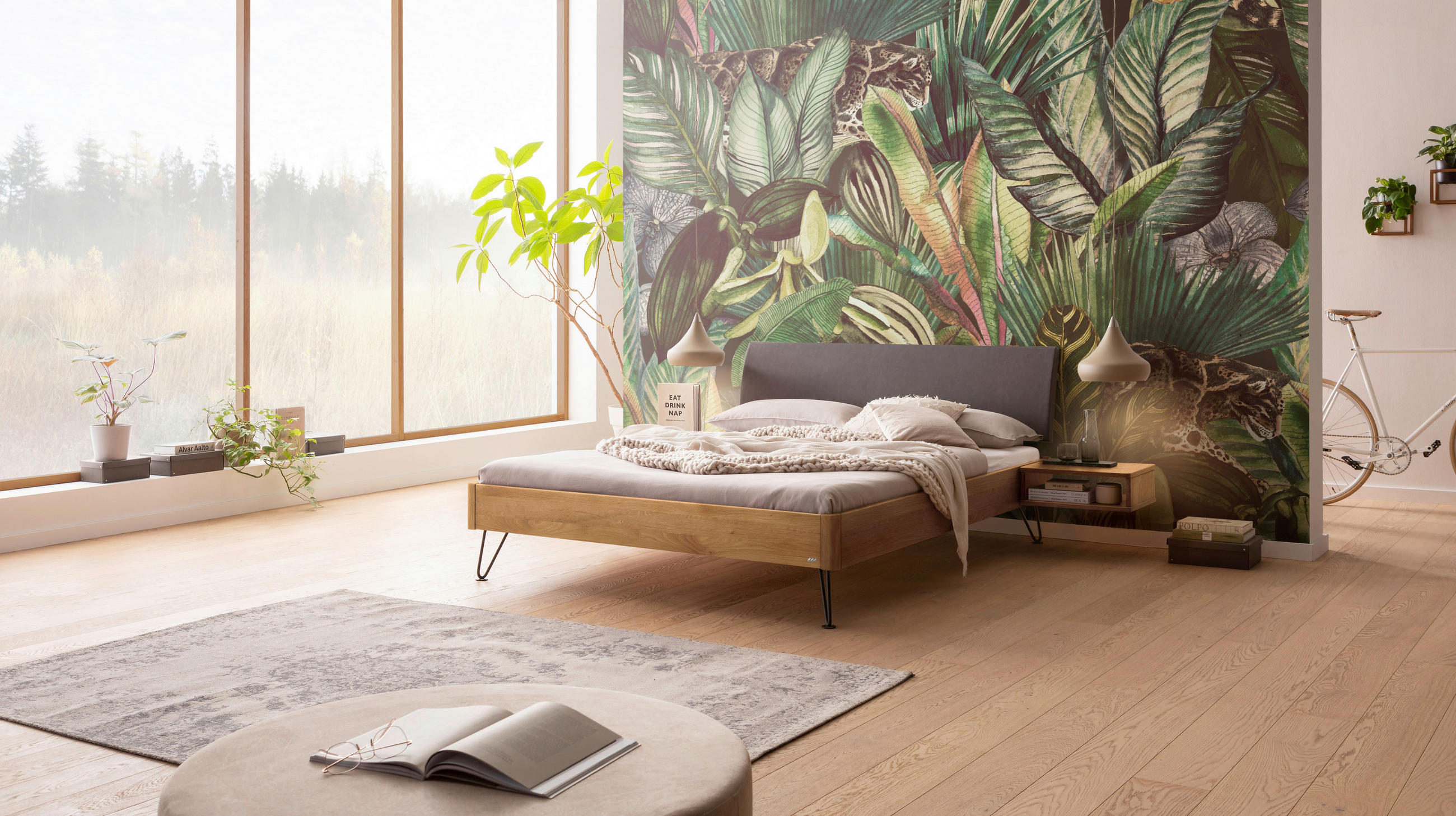 BETT 140/200 cm  in Anthrazit, Dunkelgrau, Wildeiche   - Wildeiche/Dunkelgrau, Modern, Holz/Textil (140/200cm) - Hasena