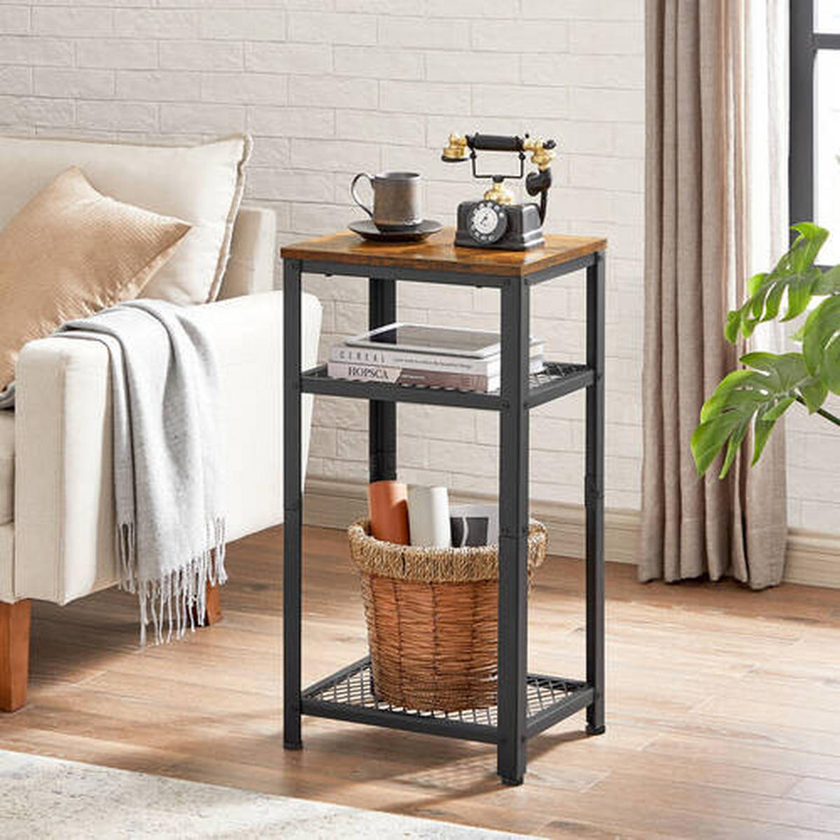 BEISTELLTISCH 40/30/75 cm Braun, Schwarz rechteckig  - Schwarz/Braun, Design, Holzwerkstoff/Metall (40/30/75cm) - Boxxx