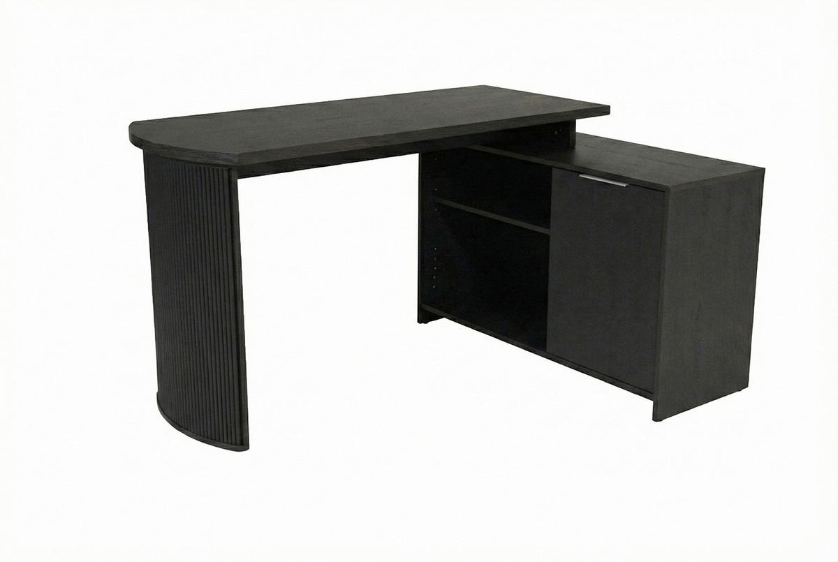 ECKSCHREIBTISCH 150/120/75 cm Schwarz, Eichefarben Kabeldurchlass, Stauraum, seitenverkehrt montierbar  - Eichefarben/Silberfarben, Modern, Holzwerkstoff/Metall (150/120/75cm) - MID.YOU