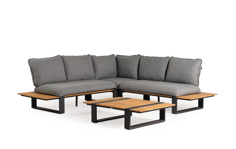 LOUNGEGARNITUR 4-teilig  - Dunkelgrau/Anthrazit, Basics, Holz/Textil (247/247cm) - Tierra Outdoor