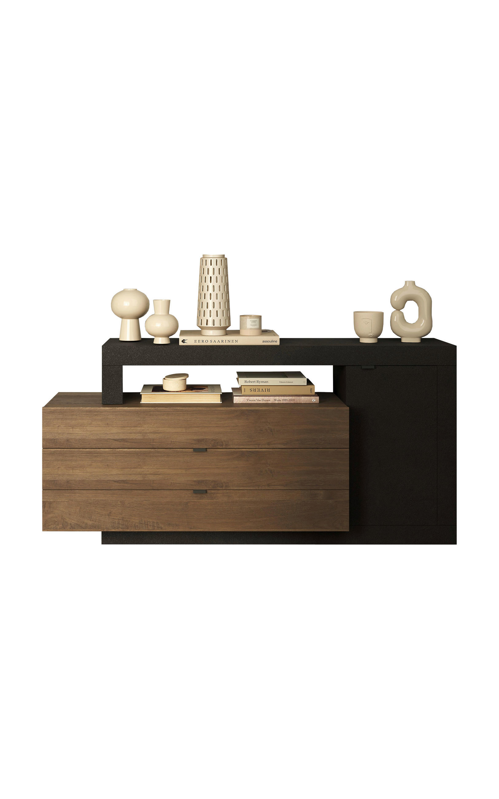 E-shop Carryhome ŠIROKÁ KOMODA, antracitová, tmavohnedá, 159/82/42 cm