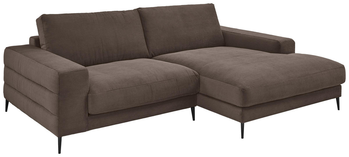 ECKSOFA in Feincord Mokka  - Schwarz/Mokka, Design, Textil/Metall (253/177cm) - Dieter Knoll