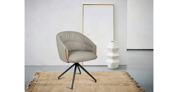 ARMLEHNSTUHL  Sitzfläche 360° drehbar, automatische Rückholfunktion  Echtleder  - Beige/Schwarz, Design, Leder/Holz (61/84/62cm) - Valnatura
