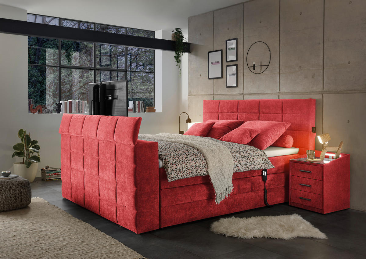 BOXSPRING-ÁGY 180/200 cm  piros  - piros, Konventionell, textil (180/200cm) - Carryhome
