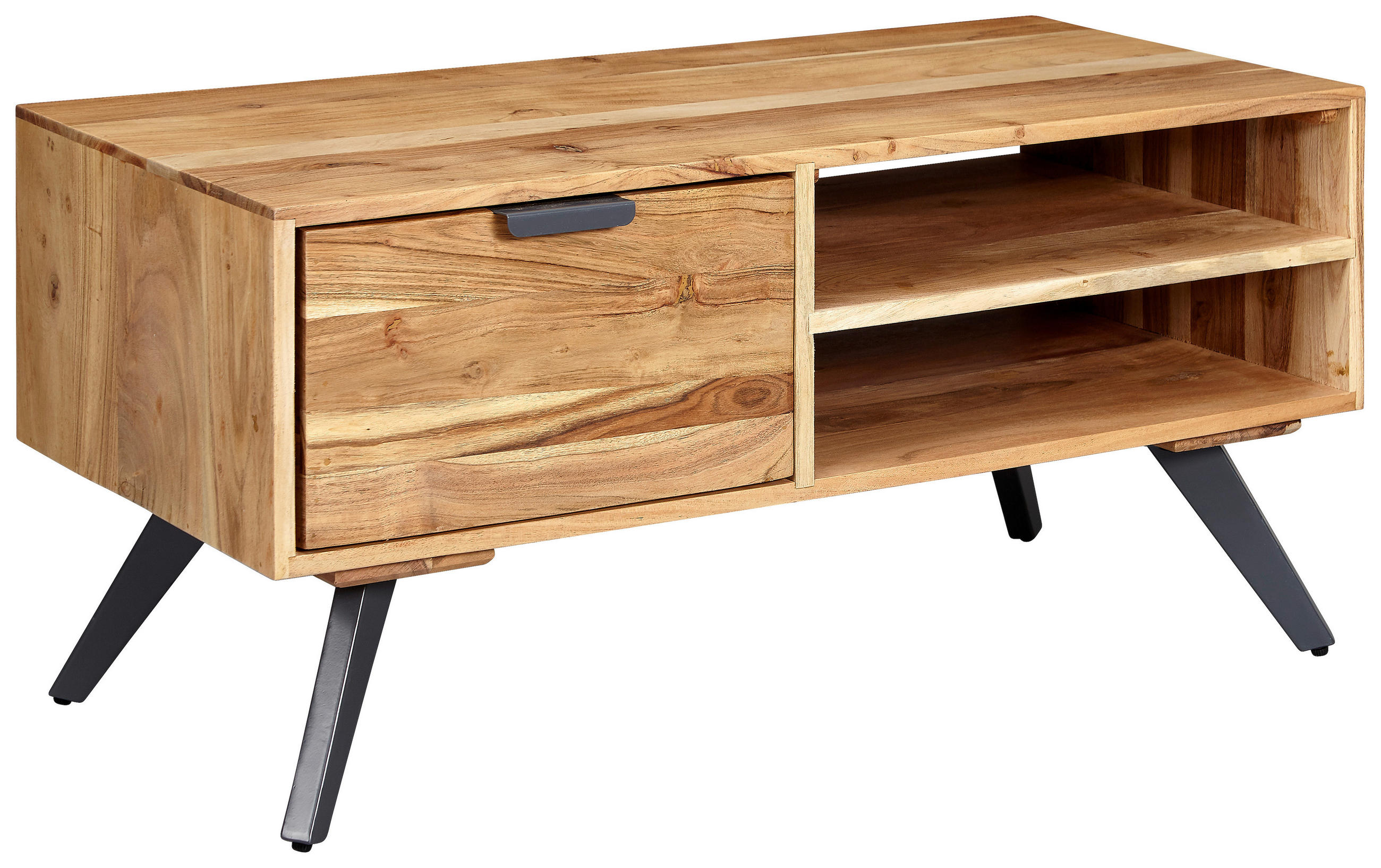 COUCHTISCH Akazie massiv 95/45/45 cm rechteckig Naturfarben  - Naturfarben/Grau, KONVENTIONELL, Holz/Metall (95/45/45cm) - MID.YOU