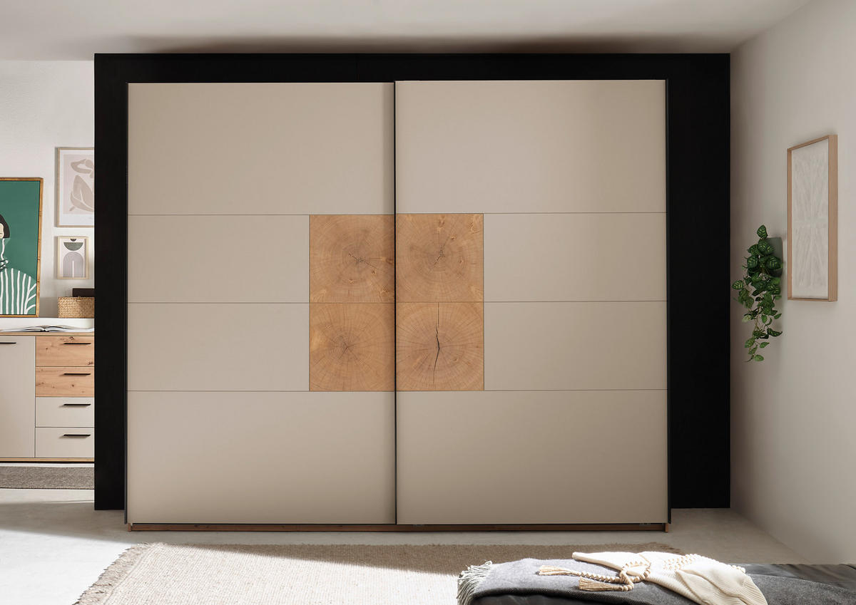 SCHWEBETÜRENSCHRANK  in Kaschmir, Eiche Artisan  - Kaschmir/Schwarz, KONVENTIONELL, Holzwerkstoff/Metall (270/225,5/63,7cm) - Xora
