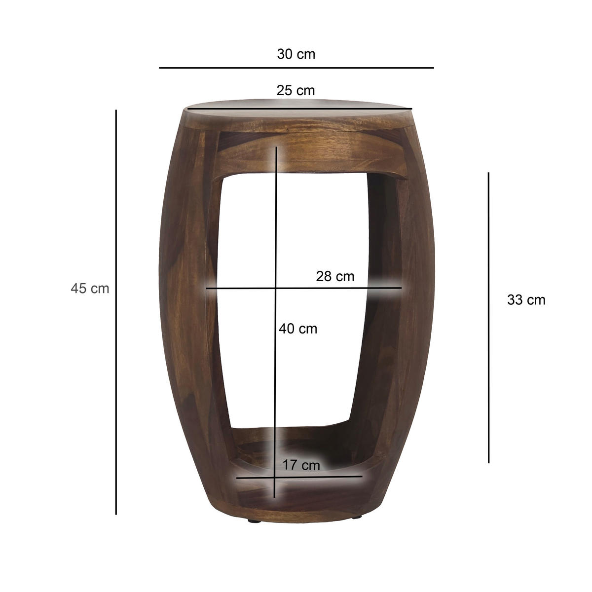 BEISTELLTISCH 30/30/45 cm Sheesham massiv Braun rund  - Braun, Design, Holz (30/30/45cm) - MID.YOU