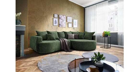 ECKSOFA Dunkelgrün Chenille  - Dunkelgrün/Schwarz, Design, Kunststoff/Textil (307/194cm) - Carryhome