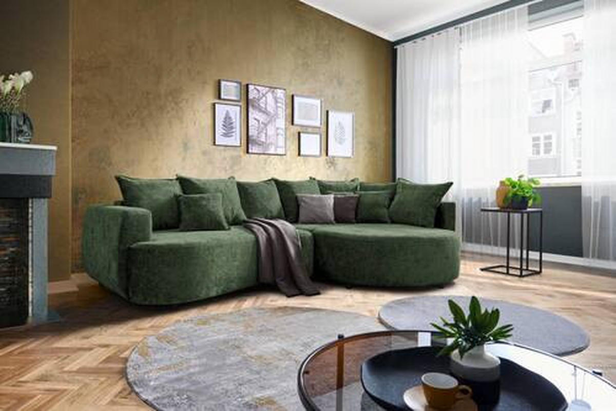 ECKSOFA in Chenille Dunkelgrün  307/194 cm  - Dunkelgrün/Schwarz, Design, Kunststoff/Textil (307/194cm) - Carryhome
