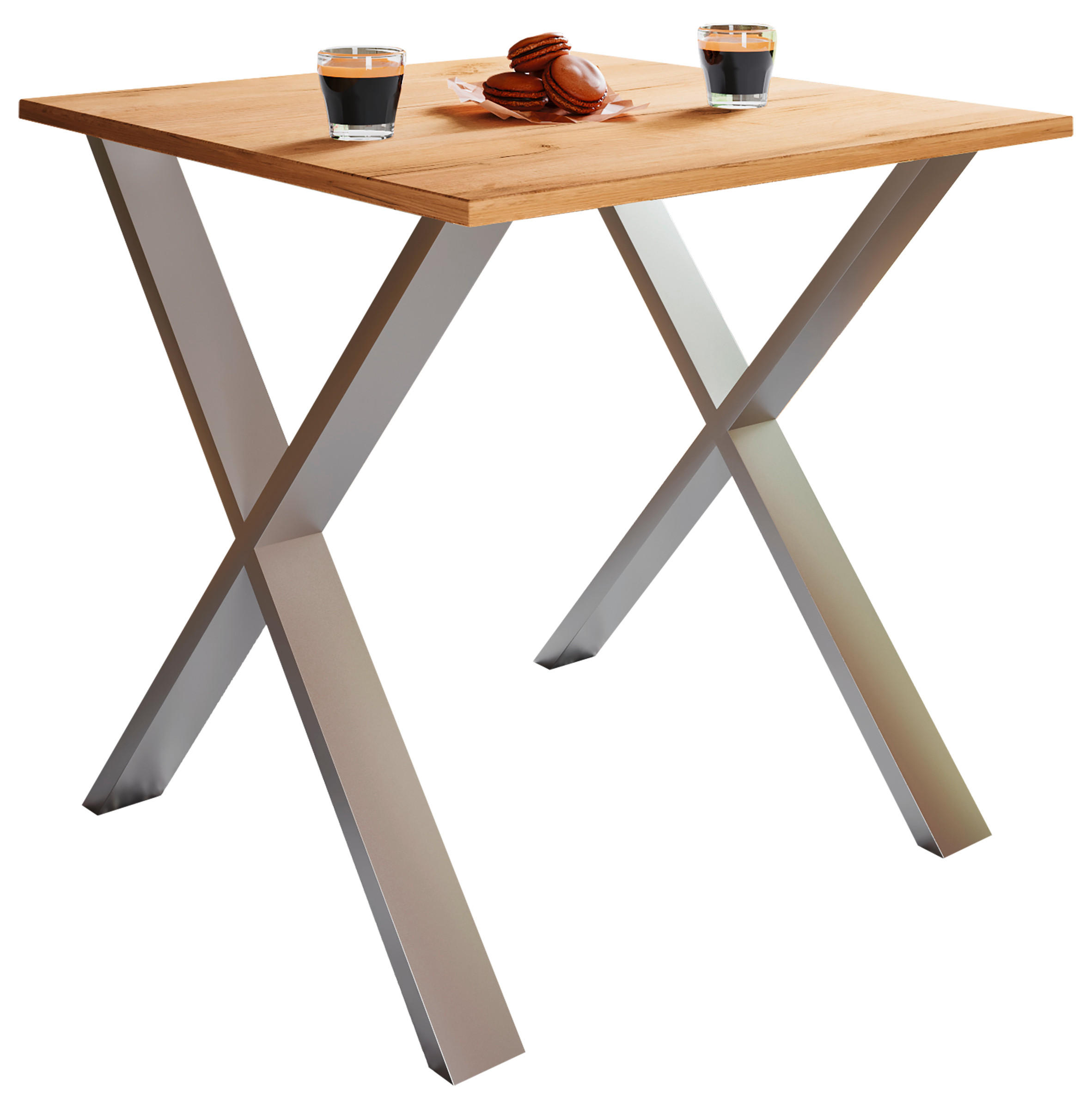 ESSTISCH Silberfarben, Honigeiche  - Honigeiche/Silberfarben, Basics, Holzwerkstoff (80/80/76cm) - MID.YOU