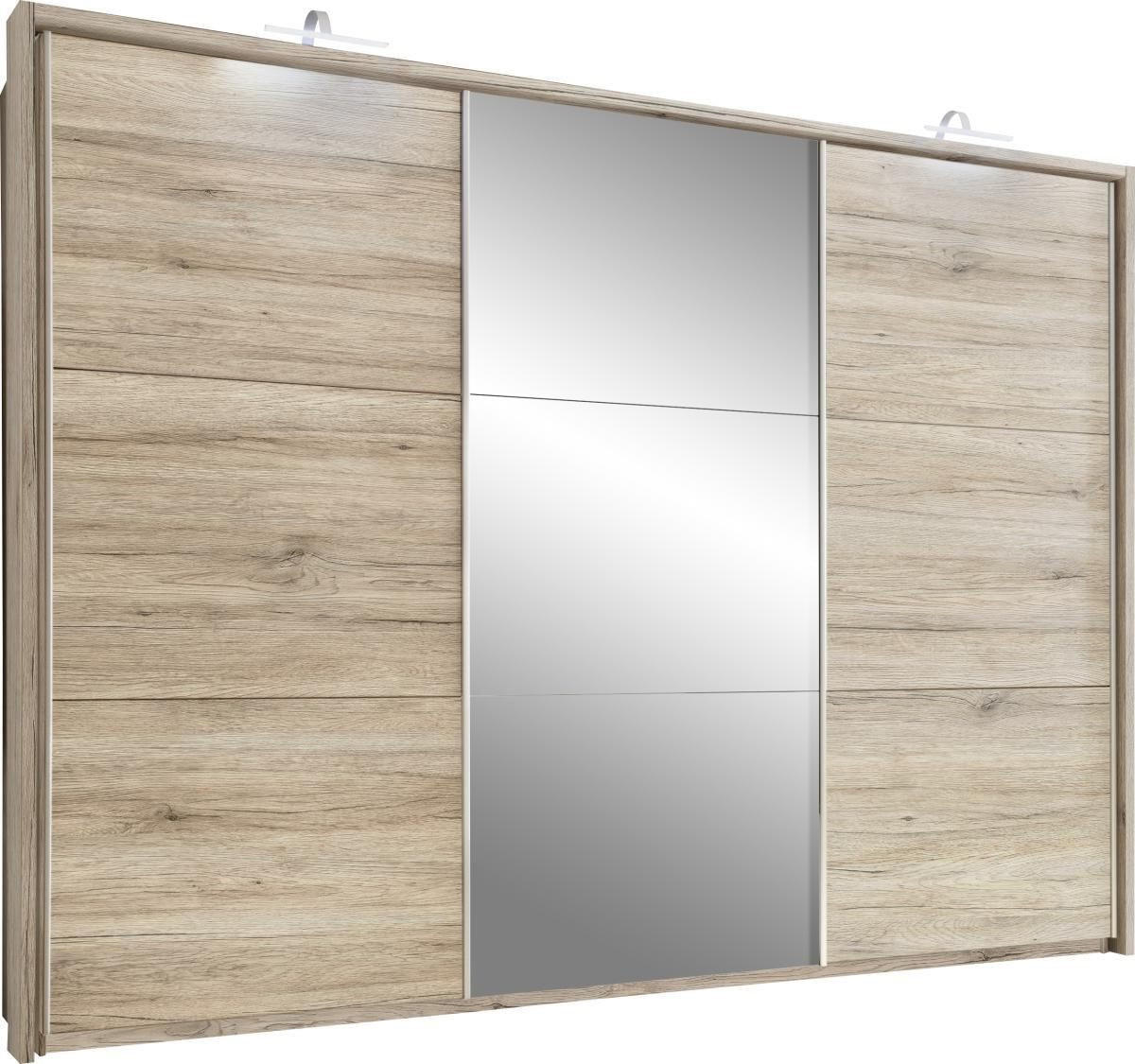 OMARA Z DRSNIMI VRATI, barve hrasta - barve hrasta/barve aluminija, Moderno, umetna masa/leseni material (280/215/62cm) - Venda