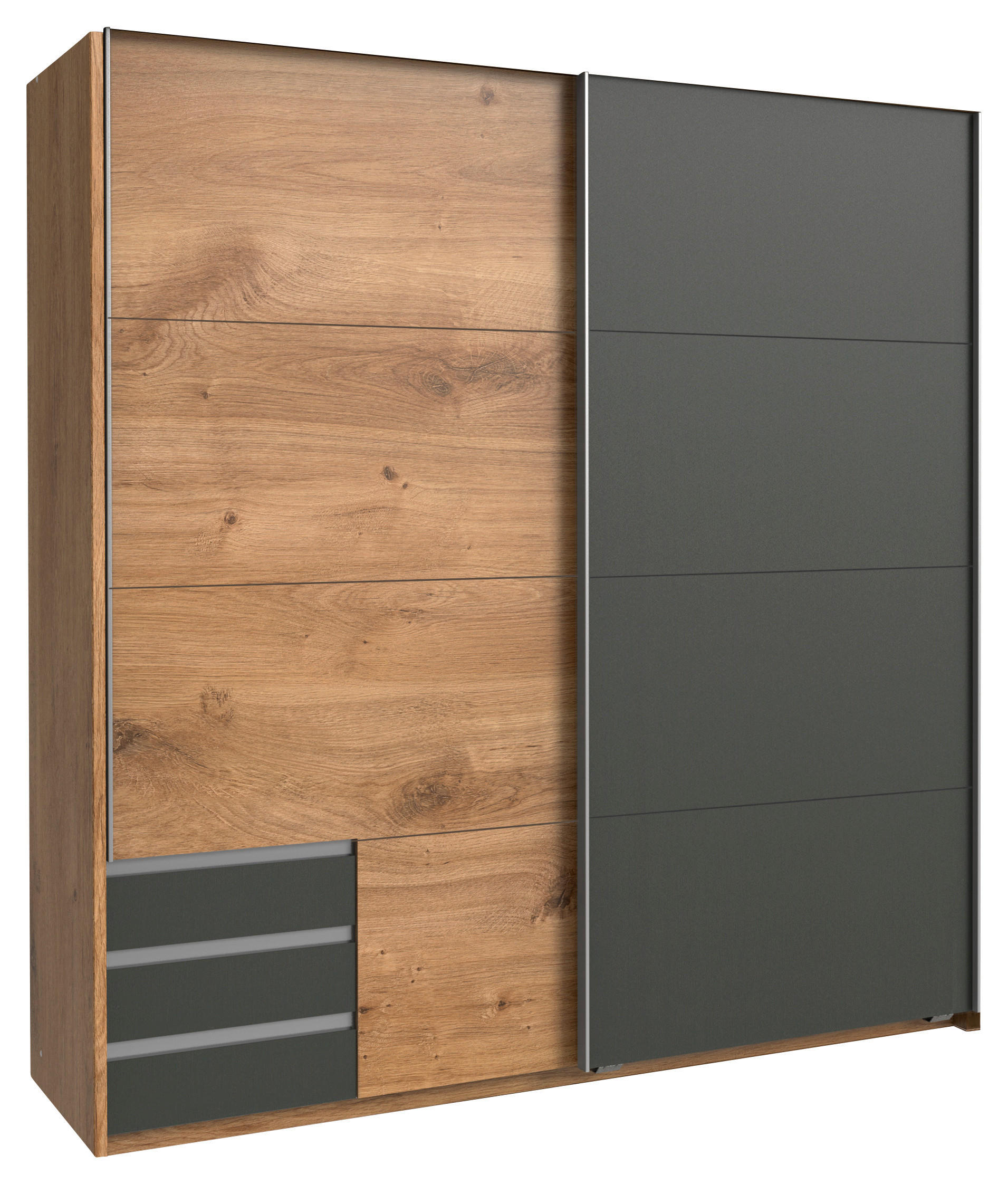 SCHWEBETÜRENSCHRANK 179/198/64 cm 2-türig Graphitfarben, Plankeneiche  - Plankeneiche/Alufarben, Design, Holzwerkstoff/Metall (179/198/64cm) - Boxxx