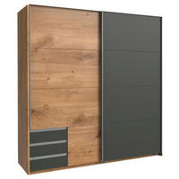 SCHWEBETÜRENSCHRANK 179/198/64 cm 2-türig Graphitfarben, Plankeneiche  - Plankeneiche/Alufarben, Design, Holzwerkstoff/Metall (179/198/64cm) - Boxxx