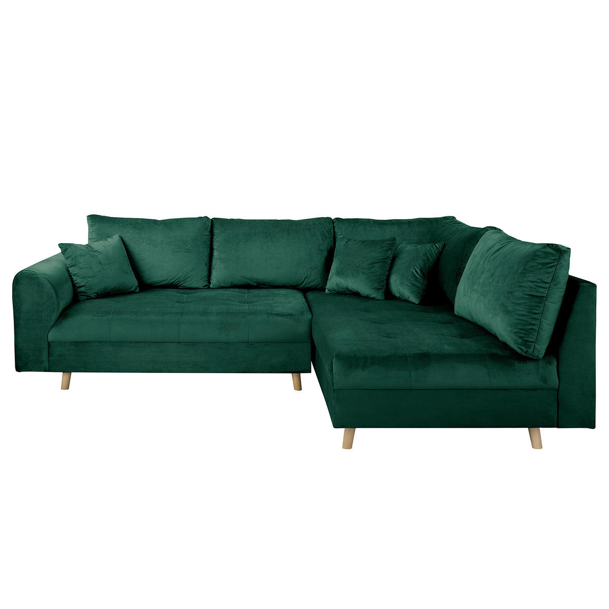 ECKSOFA inkl. Hocker Ariella in Samt Grün  231/161 cm  - Naturfarben/Grün, Design, Holz/Textil (231/161cm) - Livetastic