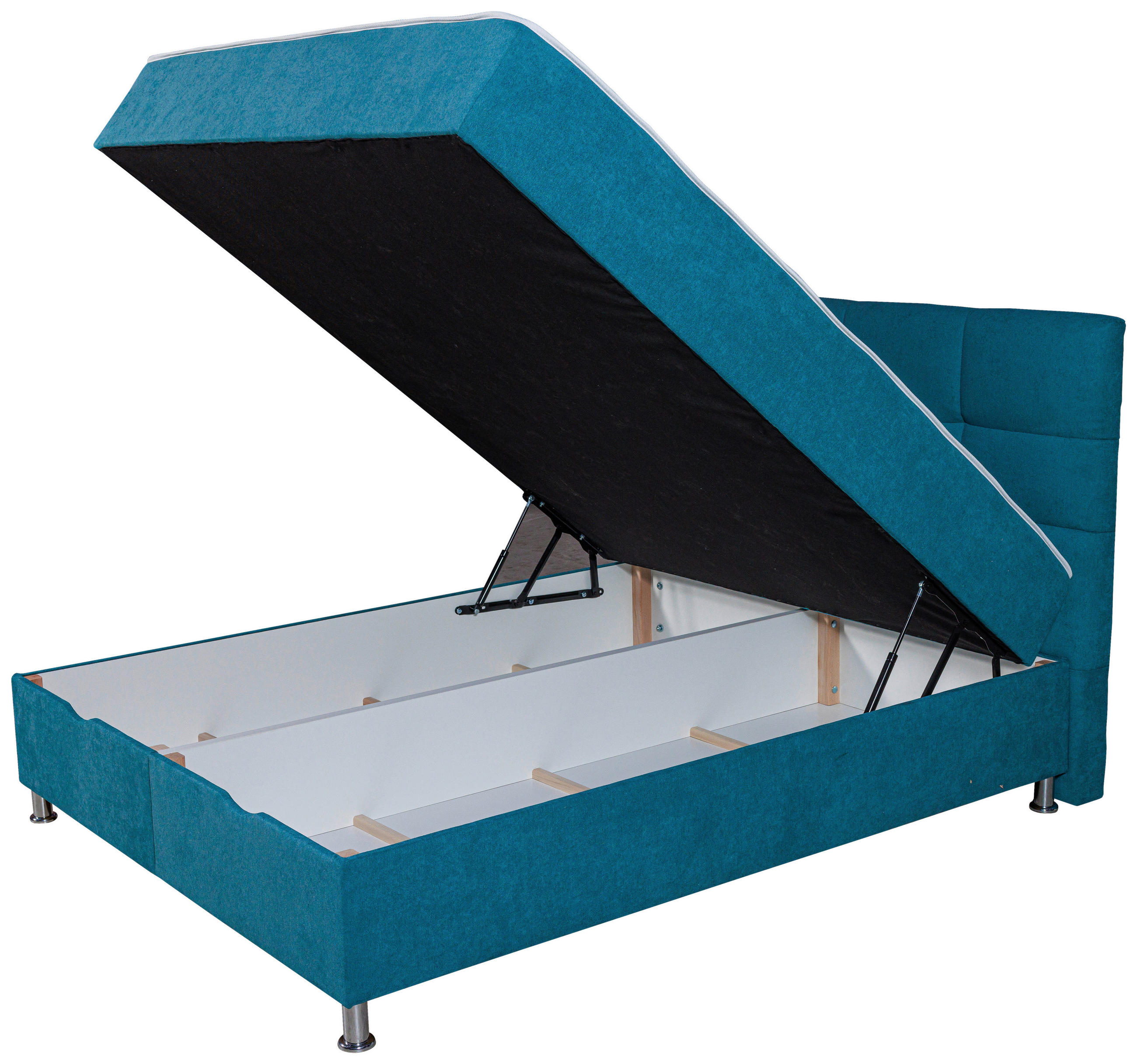 Pat boxspring 160x200 cm  in albastru  - argintiu/albastru, Basics, metal/textil (160/200cm) - Hom`in