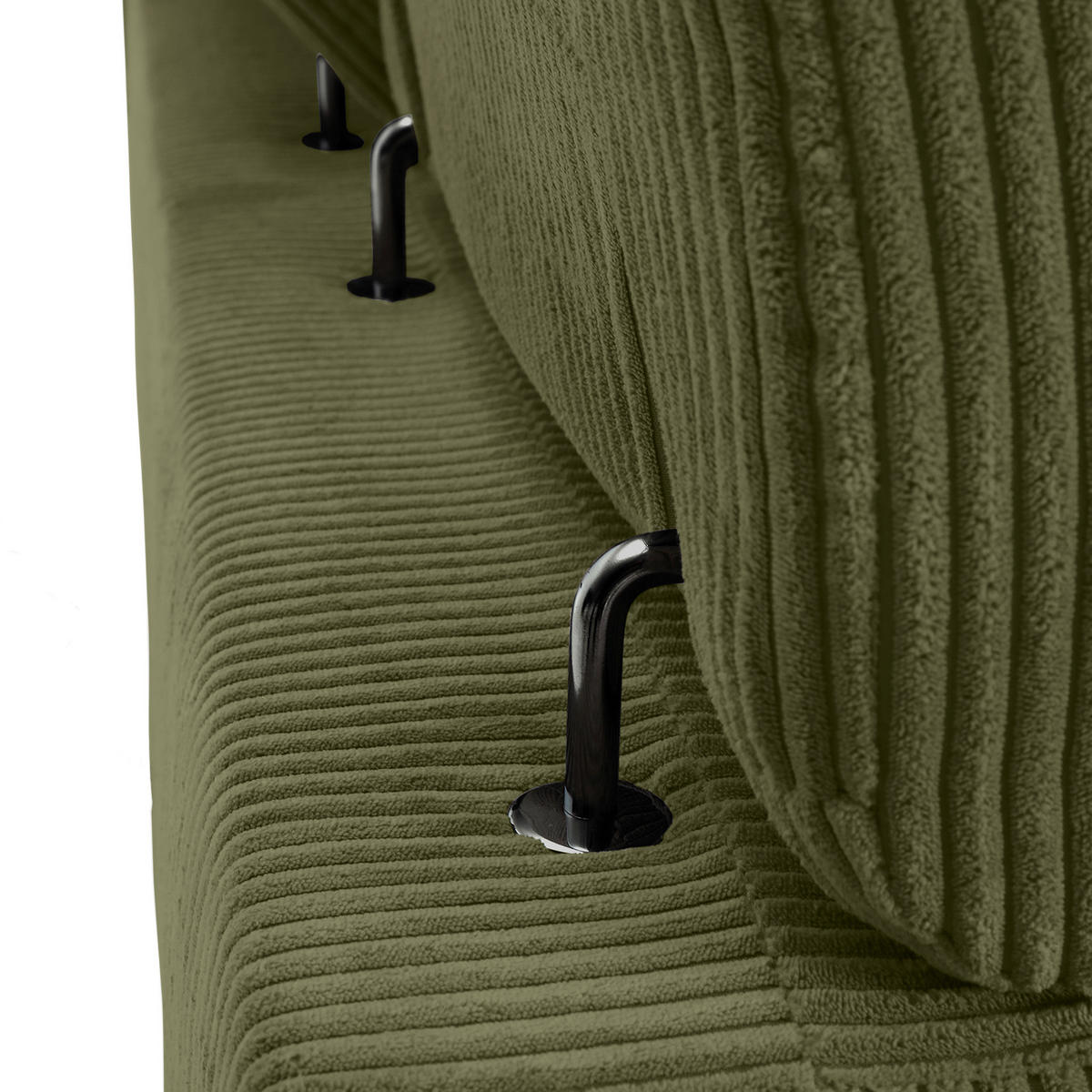 ECKSOFA Dunkelgrün Cord Rücken echt, Kopfteilverstellung, Sitzvorzug  - Dunkelgrün/Schwarz, KONVENTIONELL, Textil/Metall (257/170cm) - Carryhome
