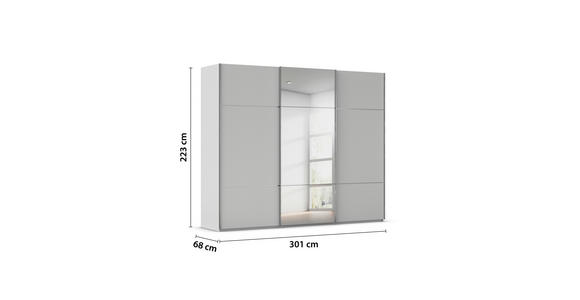 SCHWEBETÜRENSCHRANK 301/223/68 cm 3-türig Grau - Chromfarben/Grau, KONVENTIONELL, Glas/Holzwerkstoff (301/223/68cm) - Novel